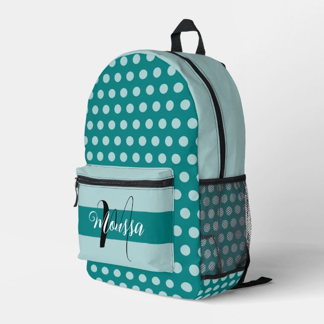 Aesthetic Teal Colour - Best Initial Name Monogram Printed Backpack (Back Corner Right)