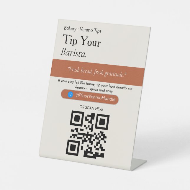 Aesthetic Tip Your Barista QR Code Sign | Venmo (Front)