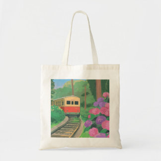 Aesthetic Train & Flowers Wall Art | Vintage Natur Tote Bag