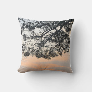 Aesthetic Tree Silhouette Against Pastel Sunset Sk Cushion