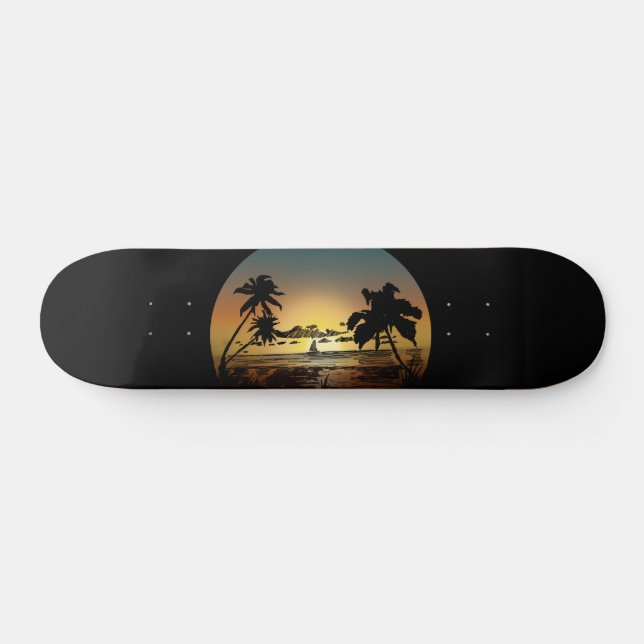 Aesthetic Tropical Sunset Palm Beach Vibes Skateboard (Horz)