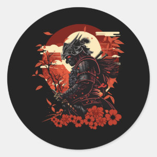 Aesthetic Vintage Samurai Japanese Art Samurai Ret Classic Round Sticker