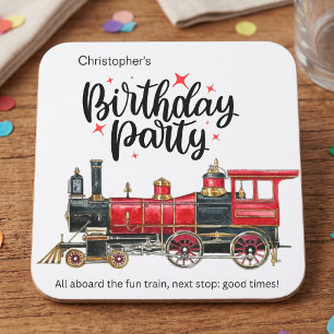 Aesthetic Vintage Train Birthday Coaster