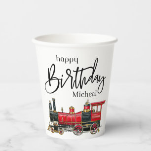 Aesthetic Vintage Train Birthday Paper Cup