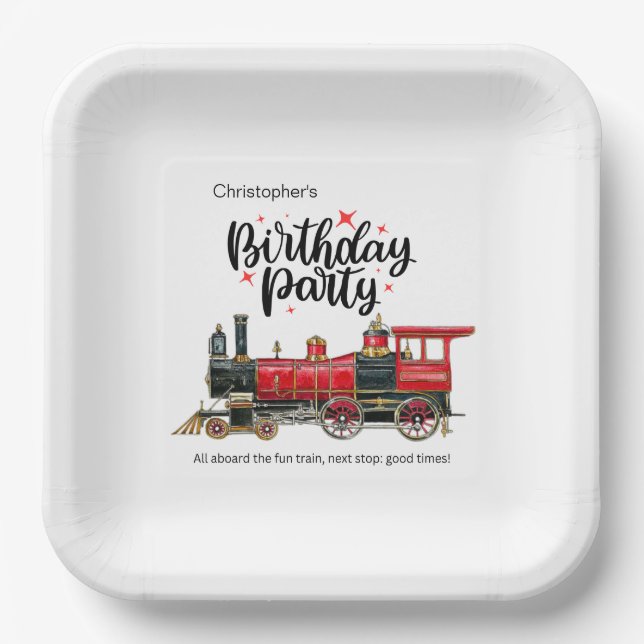Aesthetic Vintage Train Birthday  Paper Plate (Front)