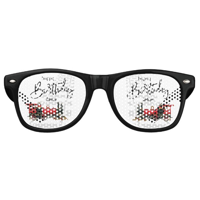 Aesthetic Vintage Train Birthday Party Glasses (Front)
