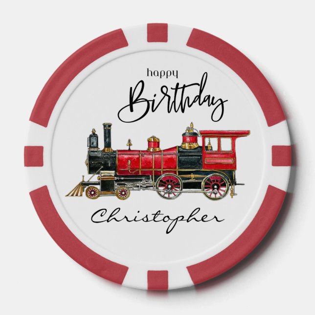 Aesthetic Vintage Train Birthday Poker Chips (Front)