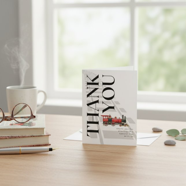 Aesthetic Vintage Train Thank You Note Card (Next stop: profound gratitude.)
