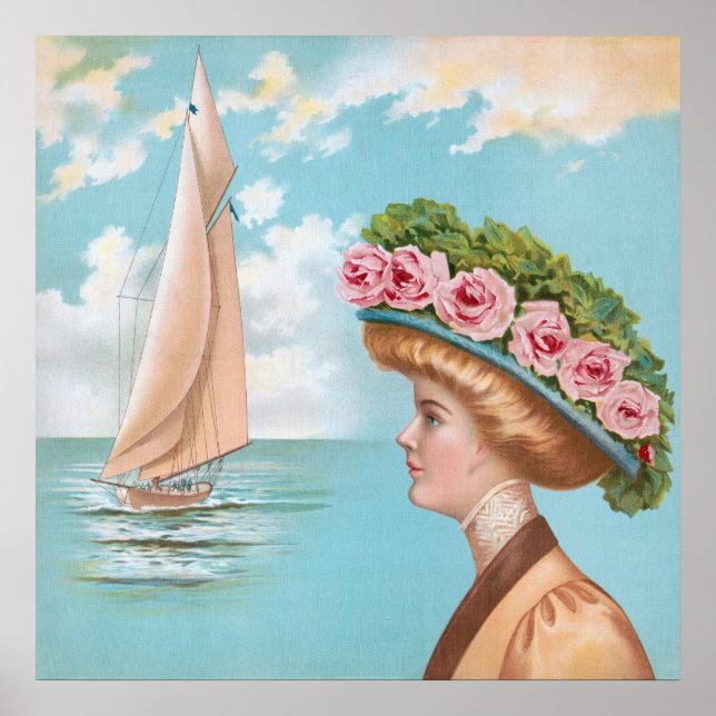 Aesthetic Vintage Woman at the beach Poster (Front)