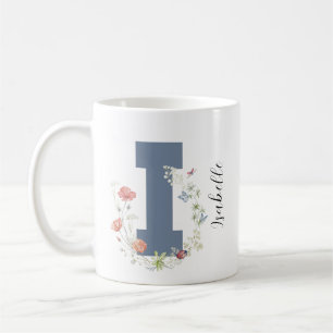 Aesthetic Watercolor Floral Letter i Monogram Coffee Mug
