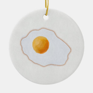 Aesthetic Watercolor Fried Egg Minimalist Art Prin Ceramic Tree Decoration