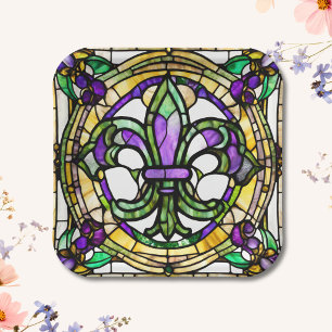 Aesthetic Watercolor Mardi Gras Fleur De Lis Paper Plate