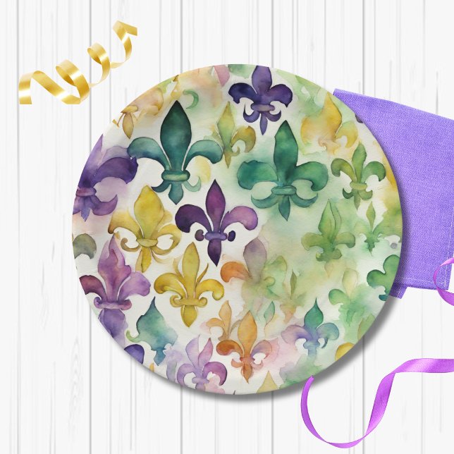 Aesthetic Watercolor Mardi Gras  Paper Plate (Creator Uploaded)