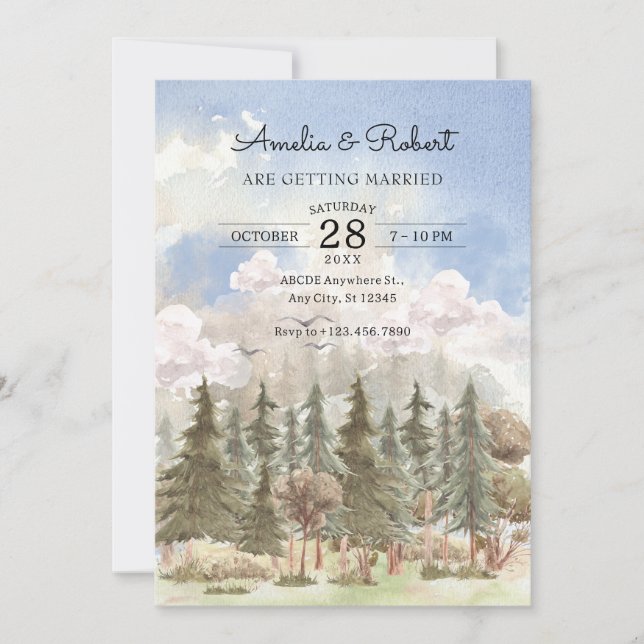 Aesthetic watercolor nature landscape wedding   invitation (Front)