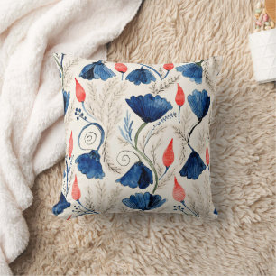 Aesthetic Watercolor Patriotic Wildflowers Cushion