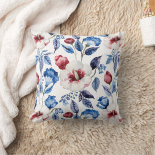 Aesthetic Watercolor Patriotic Wildflowers Cushion