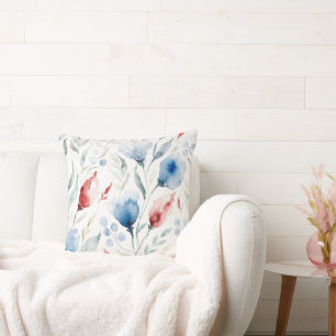 Aesthetic Watercolor Patriotic Wildflowers Cushion