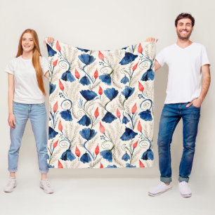 Aesthetic Watercolor Patriotic Wildflowers Fleece Blanket