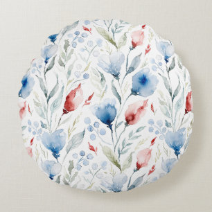 Aesthetic Watercolor Patriotic Wildflowers Round Cushion