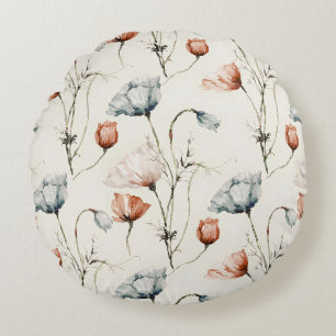 Aesthetic Watercolor Patriotic Wildflowers Round Cushion