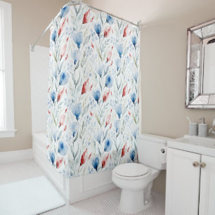 Aesthetic Watercolor Patriotic Wildflowers Shower Curtain