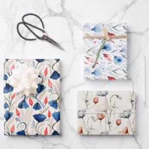 Aesthetic Watercolor Patriotic Wildflowers Wrapping Paper Sheet