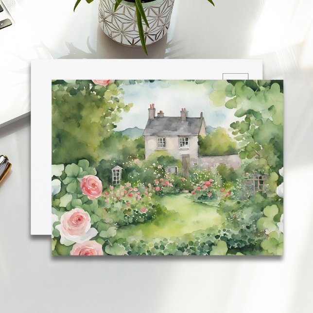 Aesthetic Watercolor St Patricks Day Irish House Holiday Postcard (Creator Uploaded)