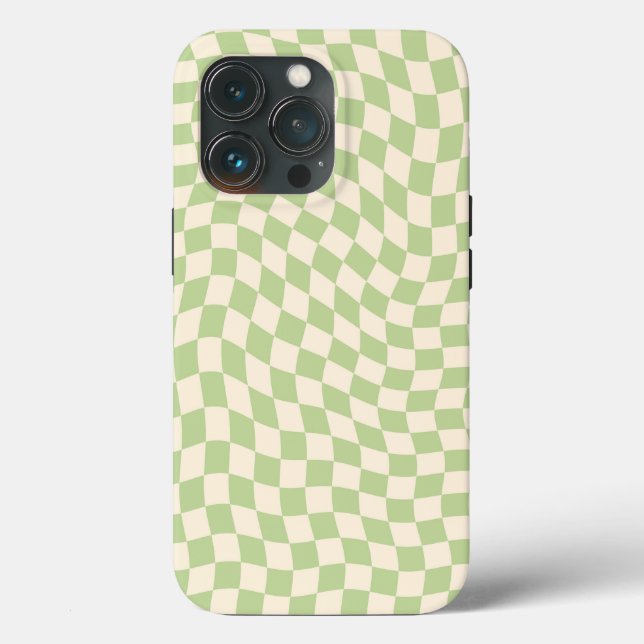Aesthetic Wavy Warped Checker Sage Green Case-Mate iPhone Case (Back)