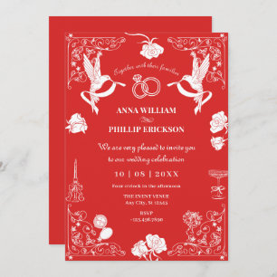 Aesthetic Wedding hand drawn floral party Invitation