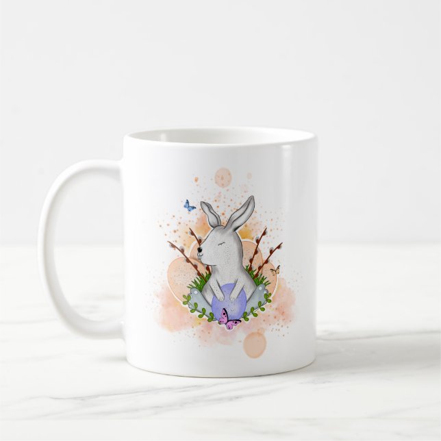 Aesthetic Whimsy Charm Watercolor Bunny Egg Pastel Coffee Mug (Left)