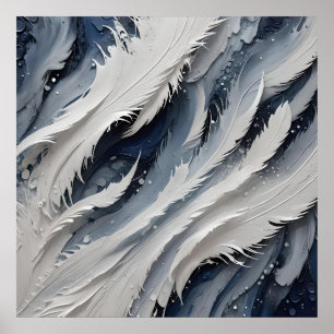 Aesthetic White Feathery And Blue Poster