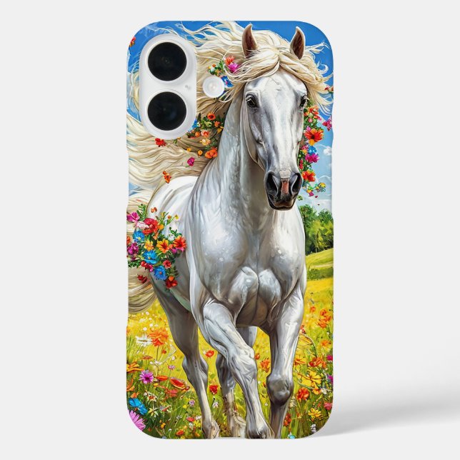 Aesthetic White Horse in Flower Meadow Case-Mate iPhone Case (Back)