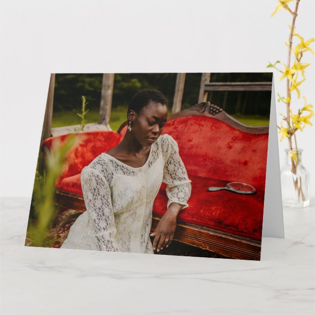 aesthetic women portrait folded greeting card  (Yellow Flower)