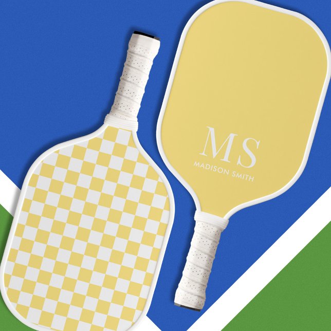 Aesthetic Yellow Chequered Monogram Pickleball Paddle (Creator Uploaded)