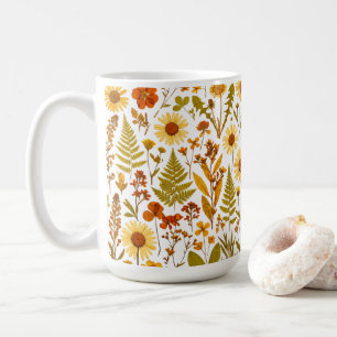 Aesthetic Yellow Herbarium & Fern Ceramic Cup