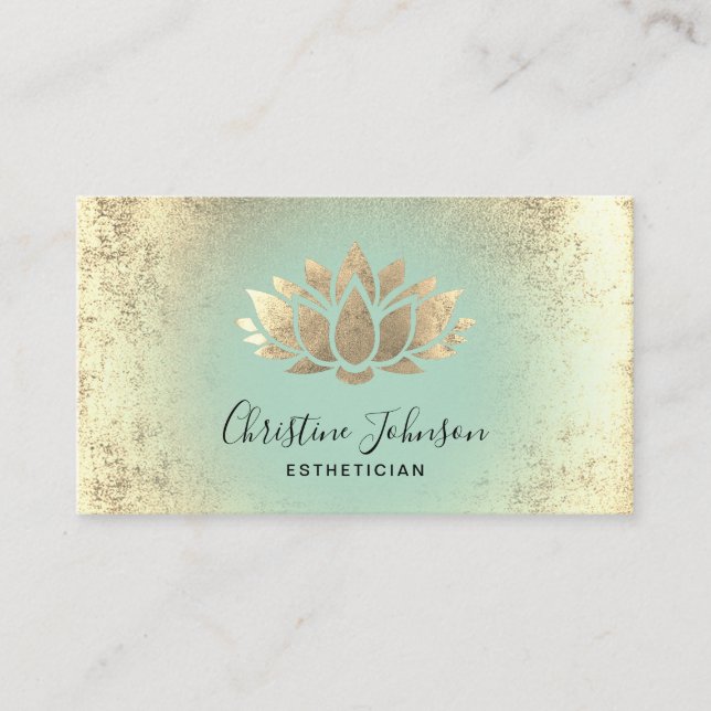 aesthetician aqua and faux gold foil business card (Front)