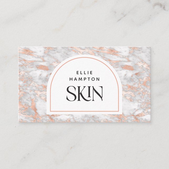 Aesthetician Beautician Rose Gold Marble Arch Business Card (Front)