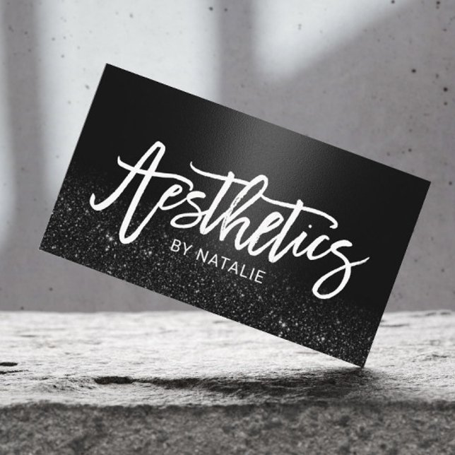 Aesthetician Black Glitter Skincare Aesthetic Business Card (Creator Uploaded)