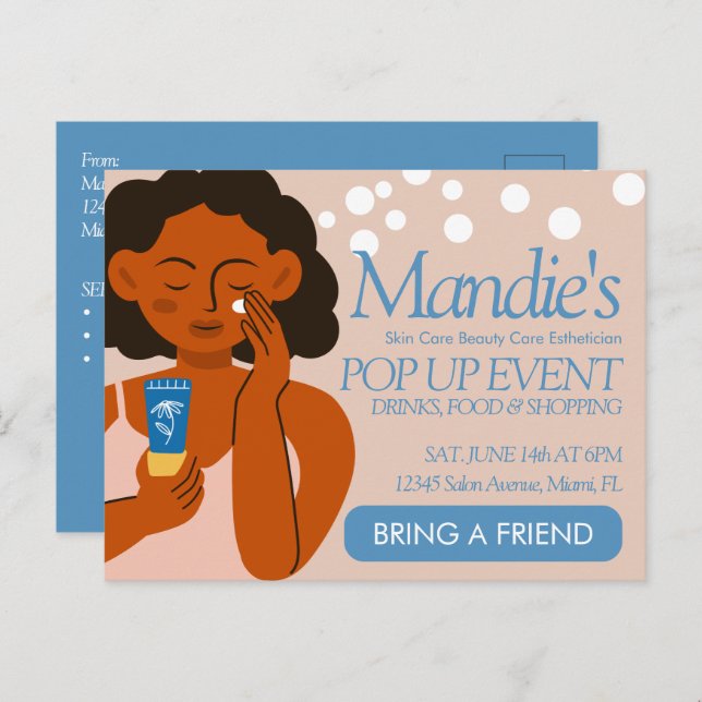 Aesthetician Business Salon Pop Up Event Blue Postcard (Front/Back)