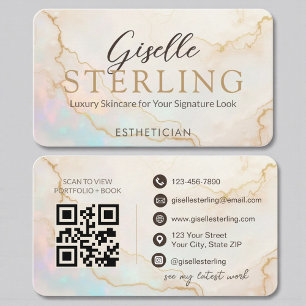 Aesthetician Elegant Pearl Opal Gold Script Business Card