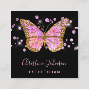 aesthetician faux glitter butterfly design square business card