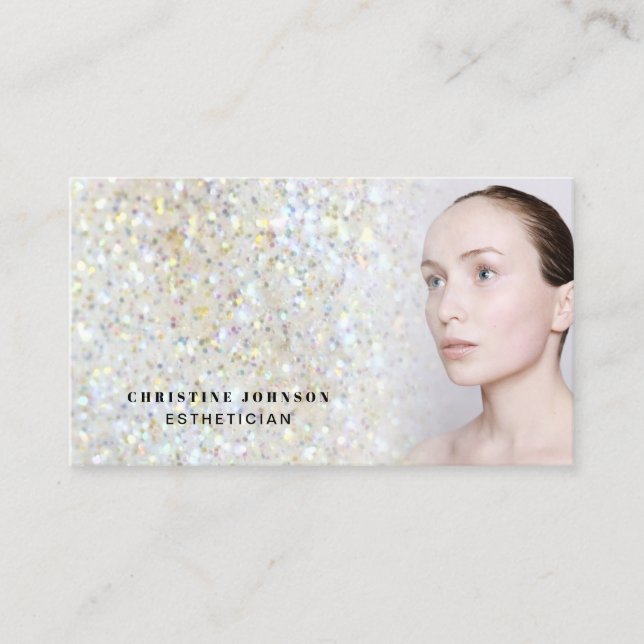 aesthetician faux glitter texture business card (Front)