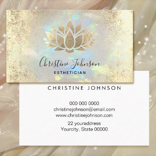 aesthetician faux gold foil lotus on opal business card
