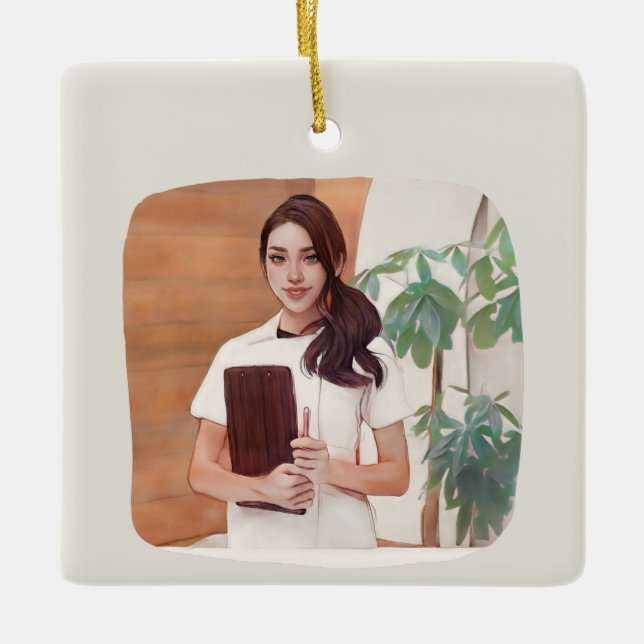 Aesthetician gift- Painted  Ceramic Ornament (Front)