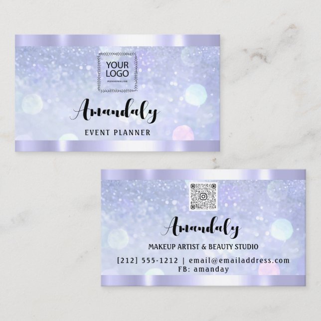 Aesthetician Lash Nails Hair QR Code Logo BlueFram Business Card (Front/Back)