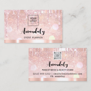 Aesthetician Lash Nails Hair QR Code Logo Rose Dri Business Card