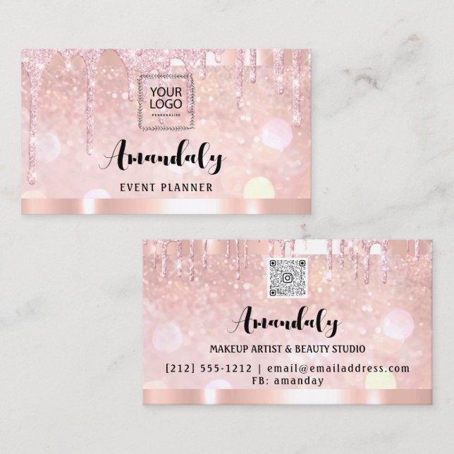 Aesthetician Lash Nails Hair QR Code Logo Rose Dri Business Card (Front/Back)