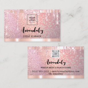 Aesthetician Lash Nails Hair QRCode Logo Rose Pink Business Card