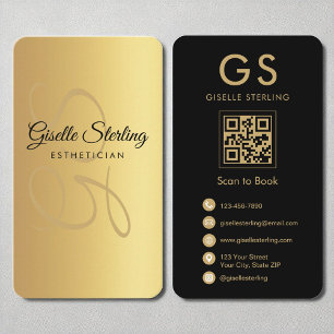 Aesthetician Monogram Gold Black QR Code Business Card