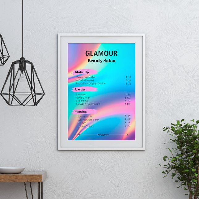 Aesthetician Price List Holographic Aesthetician Poster (Esthetician Price List Holographic Aesthetician Poster)